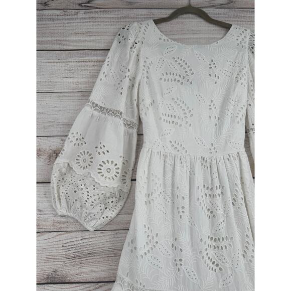 Kobi Halperin Eyelet Crochet Embroidered Midi Dress Womens Small White Tie Back - Picture 3 of 14